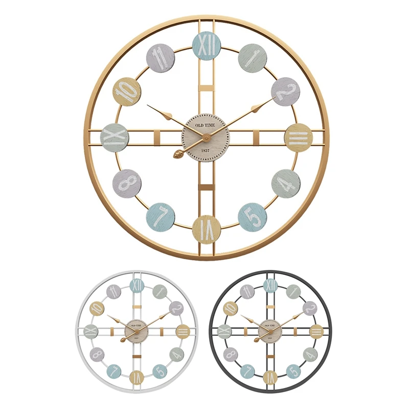 

Винтажные настенные часы, большие металлические настенные часы, бесшумные цифровые часы, украшение для комнаты, простое модное украшение для гостиной