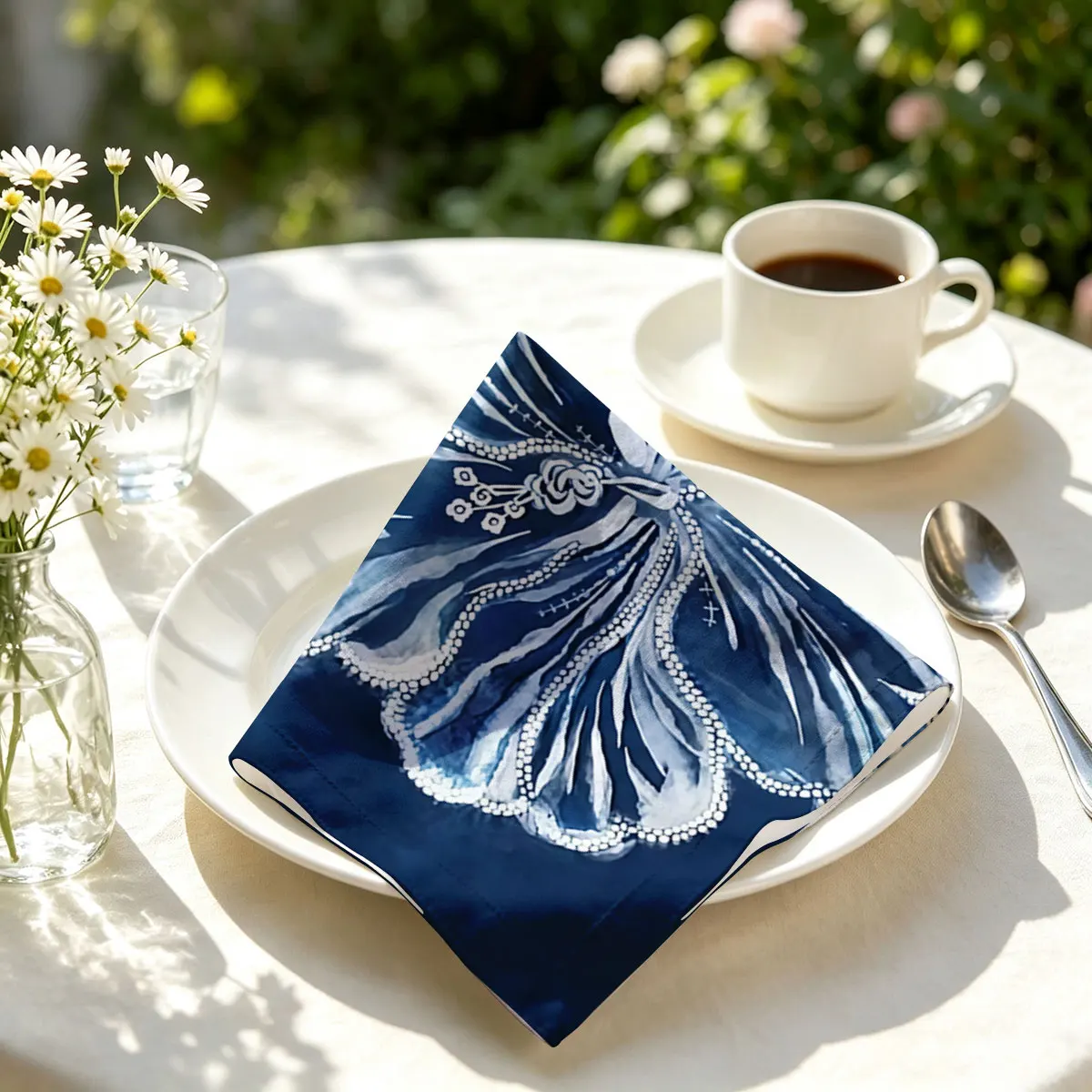 Navy Blue White Floral Bandana Paisley Headbands Hip Hop Kerchief Outdoor Unisex Headband Wrist Wraps Face Mask Handkerchief view 4