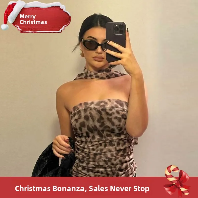 

Personalized Leopard Print Sexy Slim Fit Strapl Vest Top Women's Faionable ort irt Six Sve Regular Thin