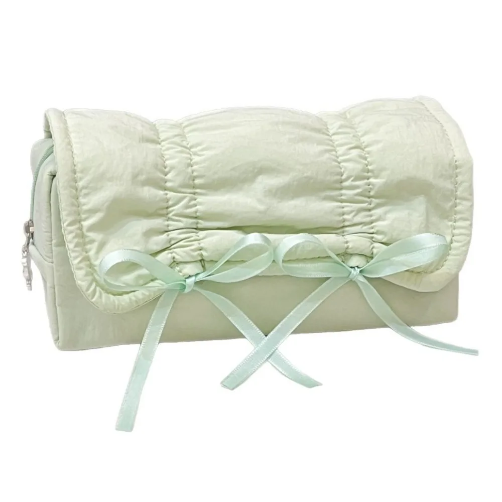 INS Bow Drawstring Pen Bag Large Capacity Multi-functional Solid Color Pencil Case Organizer Ballet Style Stationery Storage Bag
