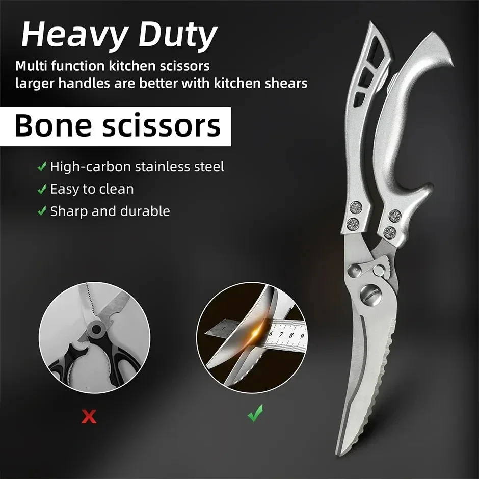 Kitchen Scissors Chicken Bone Kitchen Shears,Duck Fish Cutter Stainless Steel Fish Scissors Scale Clean Cook Scissors Knife