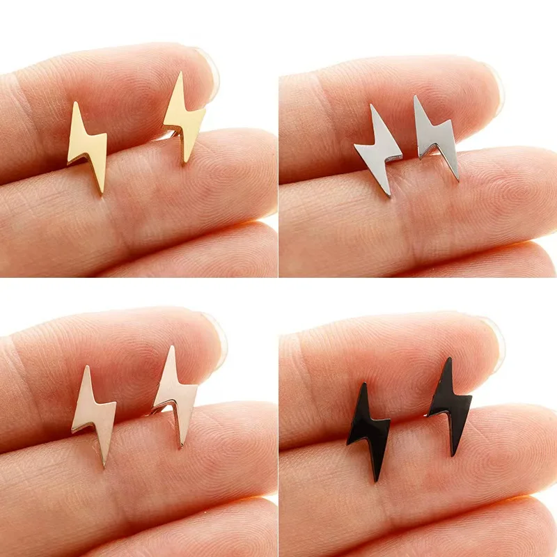 

1Pair Stainless Steel Lightning Bolt Earrings Punk Thunder Earring for Men Women Daily Piercings Jewelry