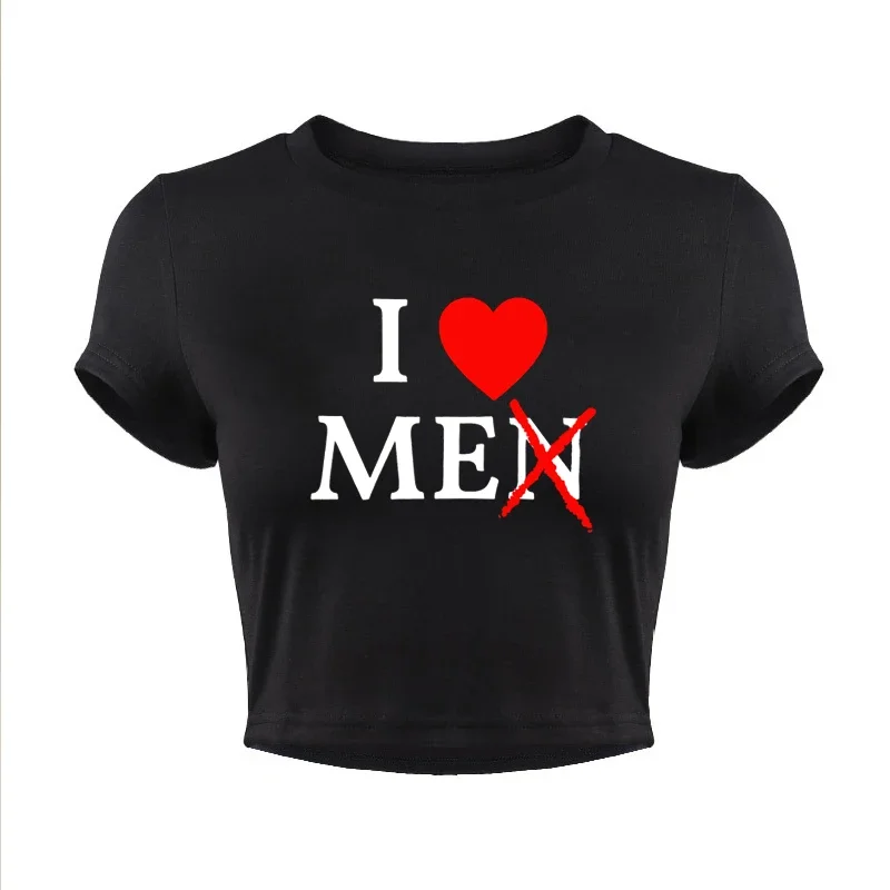 I Love Me Not Men Funny Red Love Heart Women Crop Top Harajuku Baby Tee Summer Fashion O Neck Party T Shirt Y2k Clothing Femme