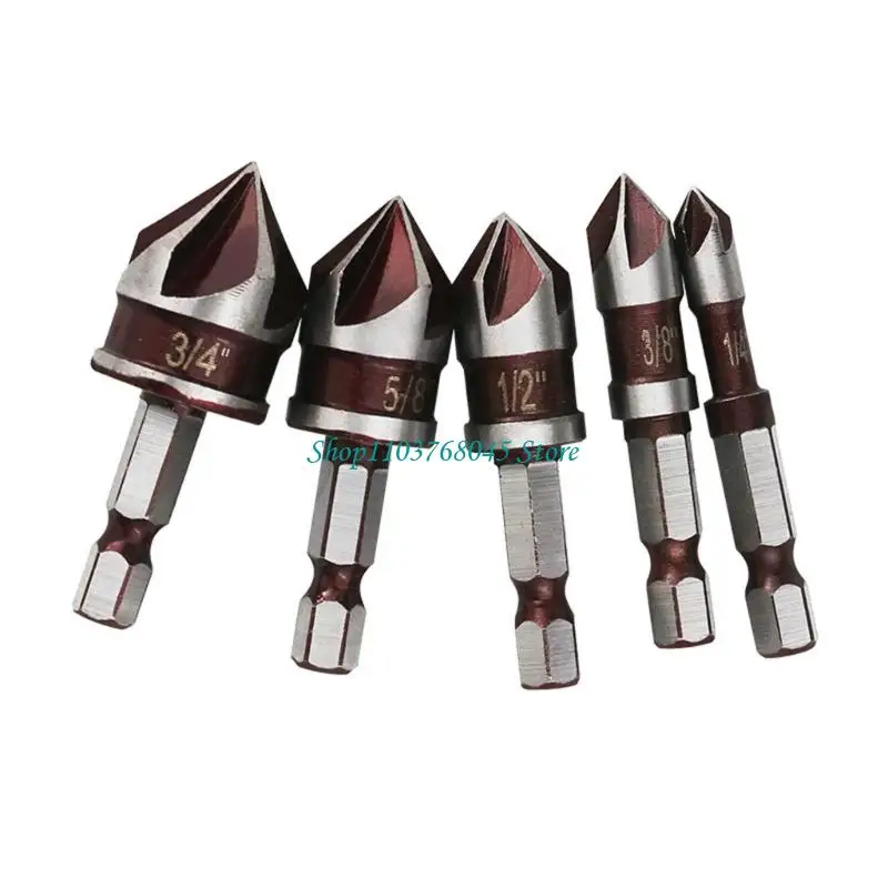 R53F Hexagonal Grip 5 Flöte Countersink Bits 82 ° Genauige Spitze für Edelstahl -Aluminium -Hartholzbohrungen in 5 Größen 1/4 – Detail 8