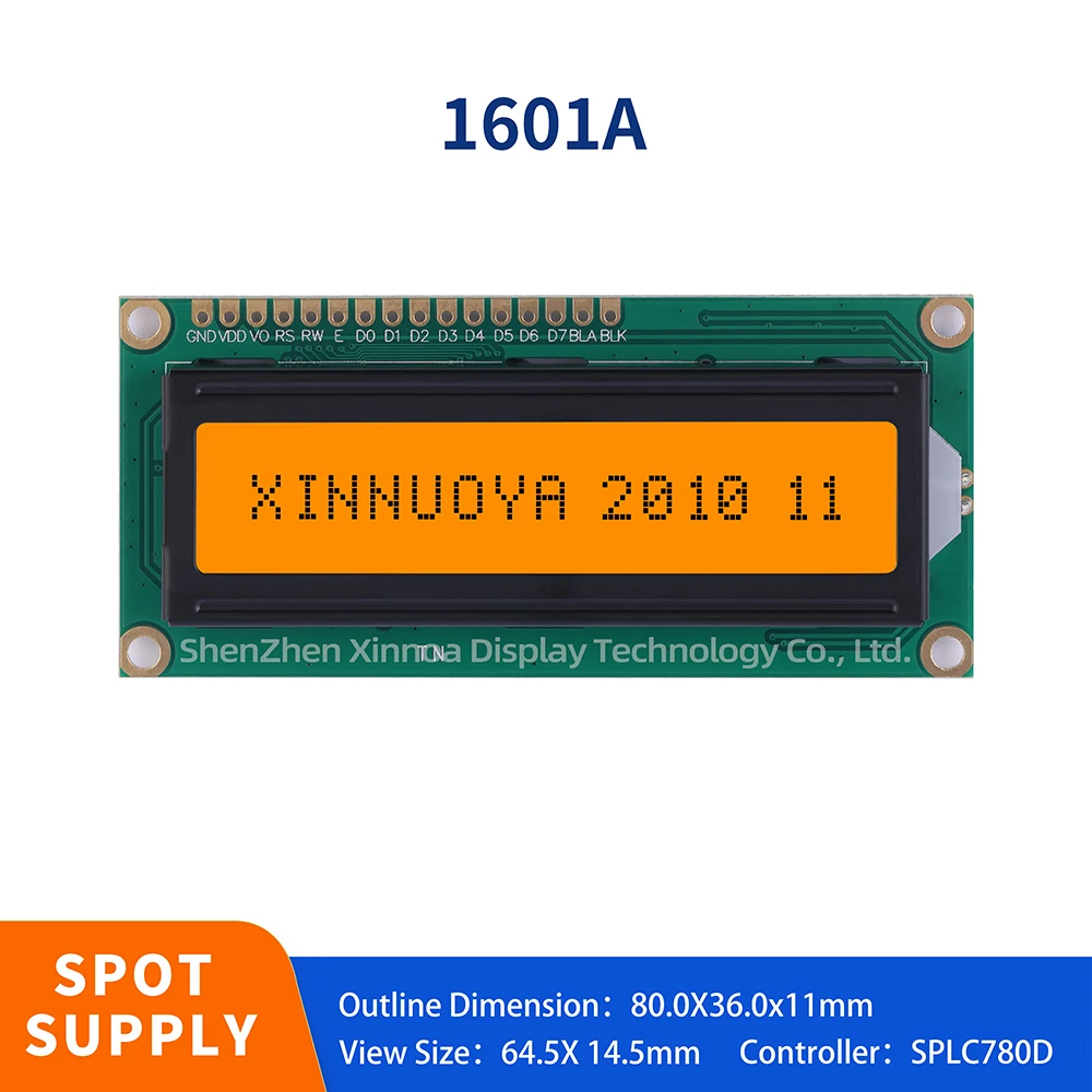 1601A Character Lcd Display Screen 16 * 1 Monochrome Screen Orange Light Controller Splc780D Manufacturer Direct Sales