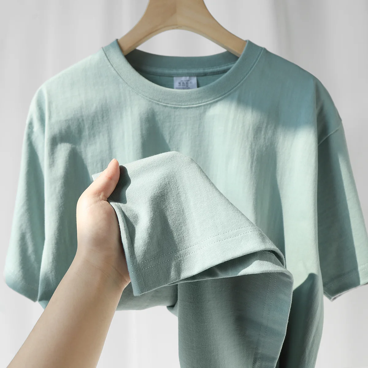 Light Green Pure Cotton Heavy Weight 300G Short Sleeved T-shirt Men's Loose Casual Base Shirt Korean Tee Women's Summer