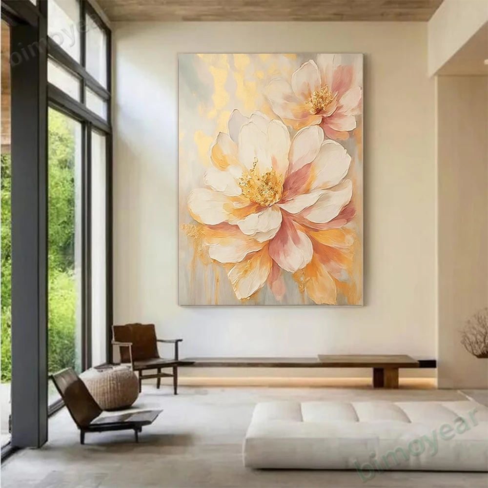 لوحة زيتية تجريدية مرسومة يدويًا بنسبة 100% على شكل زهور صفراء لوحة جدارية أصلية لتزيين غرفة المعيشة المنزلية طلاء جمالي داخلي #6