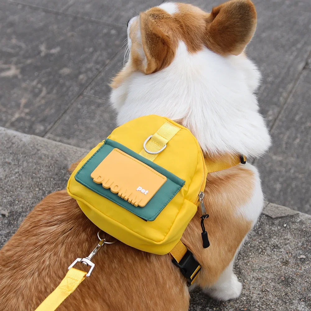 Pet Backpack With Harness Collar Outdoor Travel Portable Dog Training Treat Pouch Puppy Snack Reward Waist Bag Dogs Poop Bags