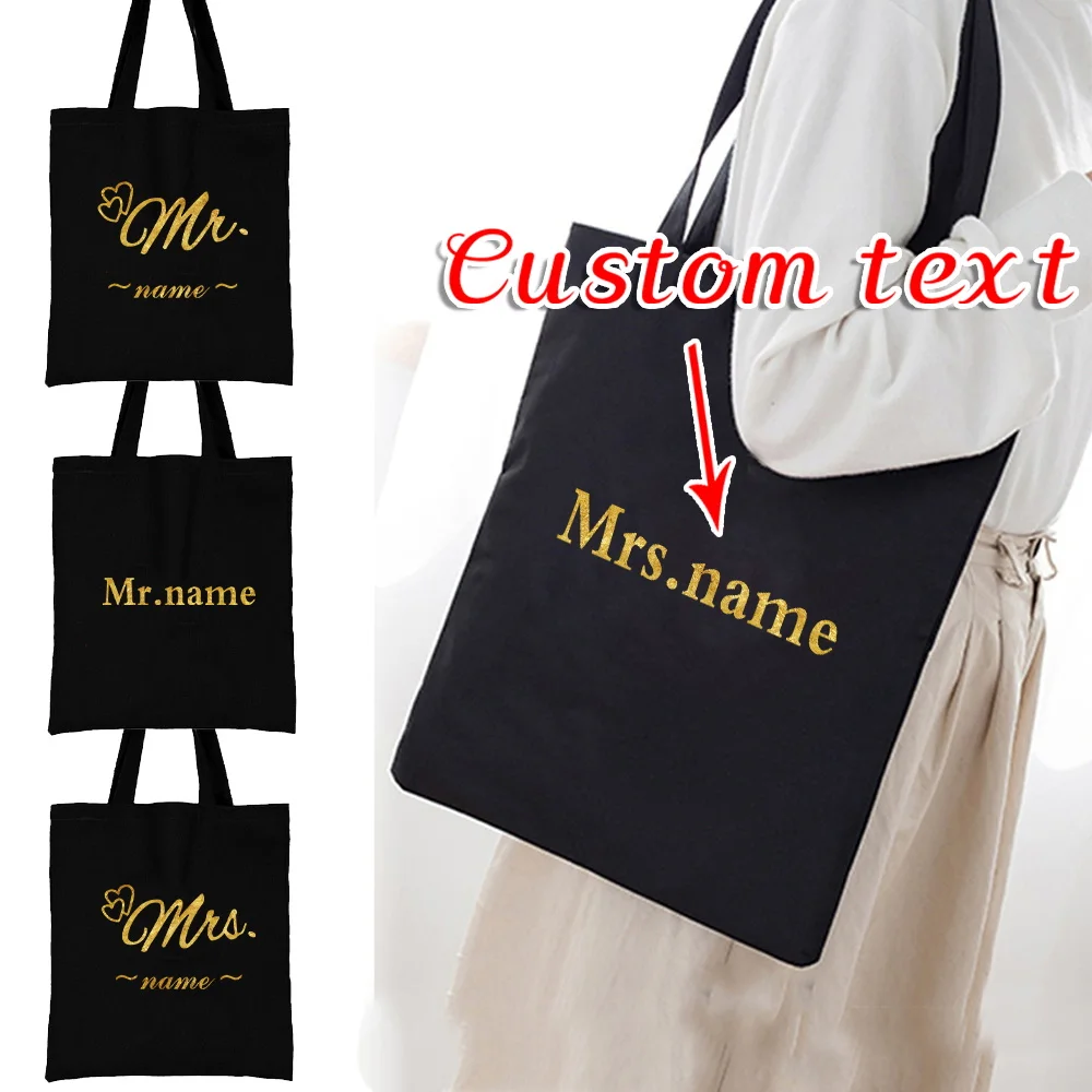 

Customized Name Black Shopping Bag Women's Handbag Large Capacity Leisure Commuter Bag Portable Shoulder Bag Gold Letter Series