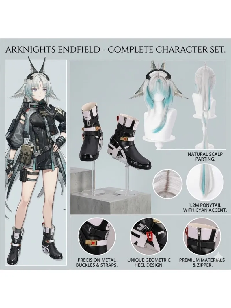 Arknights: Endfield Li Zhiyan Arcane Cosplay-Perücke, weißes Cyan-Farbverlaufshaar, Comic-Con-Requisiten, Rollenspiel-Zubehör, Geschenk, Halloween