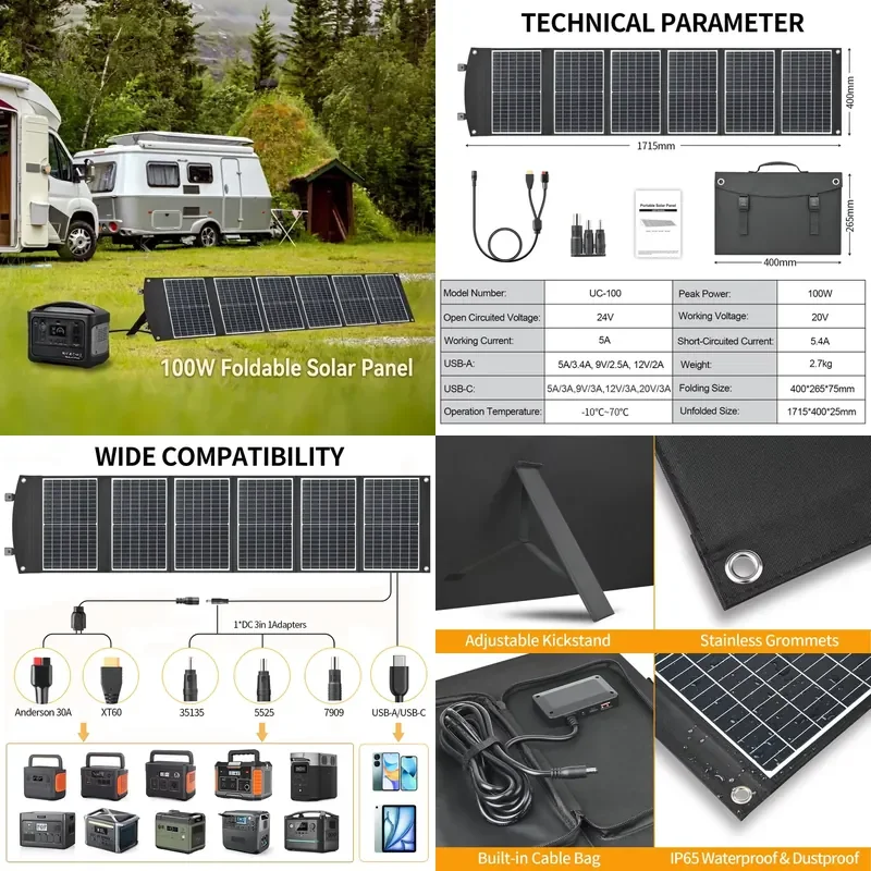 Lightweight 100W Foldable Solar Panel Blanket Origami Design Waterproof Portable Solar Mat for Camping Hiking Outdoor Travel