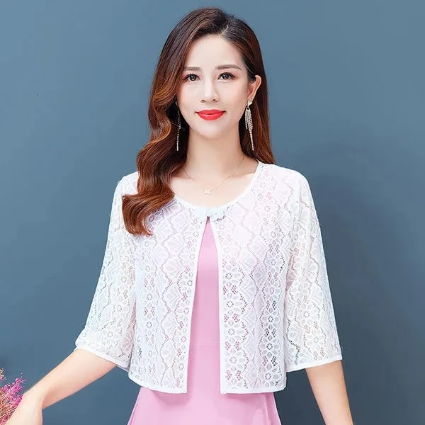 

Шикарный кардиган, новинка 2025, тонкая солнцезащитная шаль, женское летнее короткое пальто, женские кружевные топы с короткими рукавами и джокером, женские повседневные топы