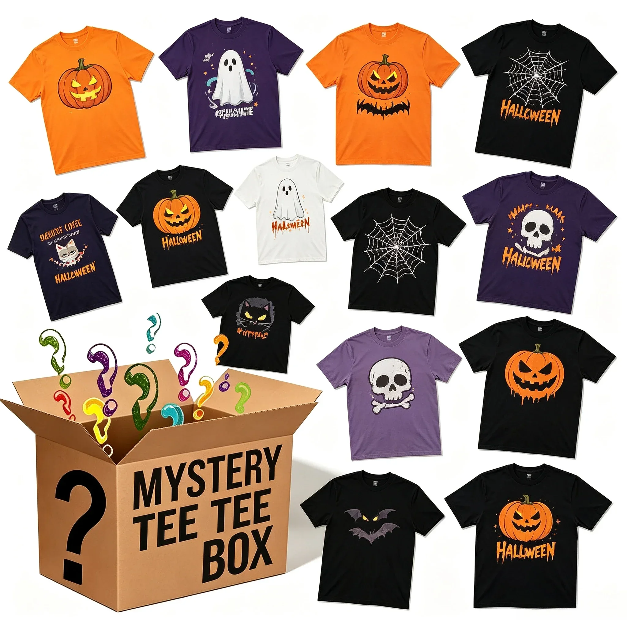 Halloween Graphic T‑Shirts Pumpkin Ghost Skull Spider Web Print Short Sleeve Casual Party Tee for Men Women, Random Style Shipped