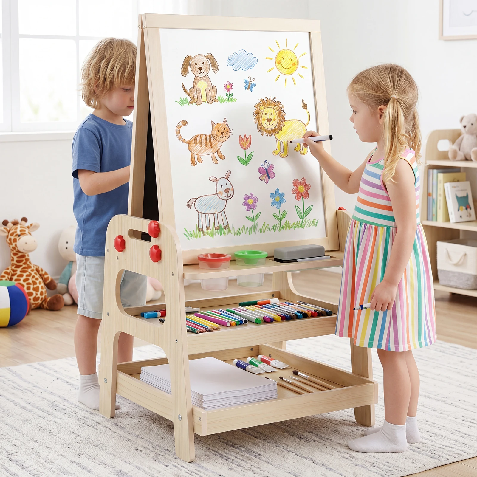 Kids Outdoor Easel - Sztaluga 2w1 dla dzieci, drewniana sztaluga