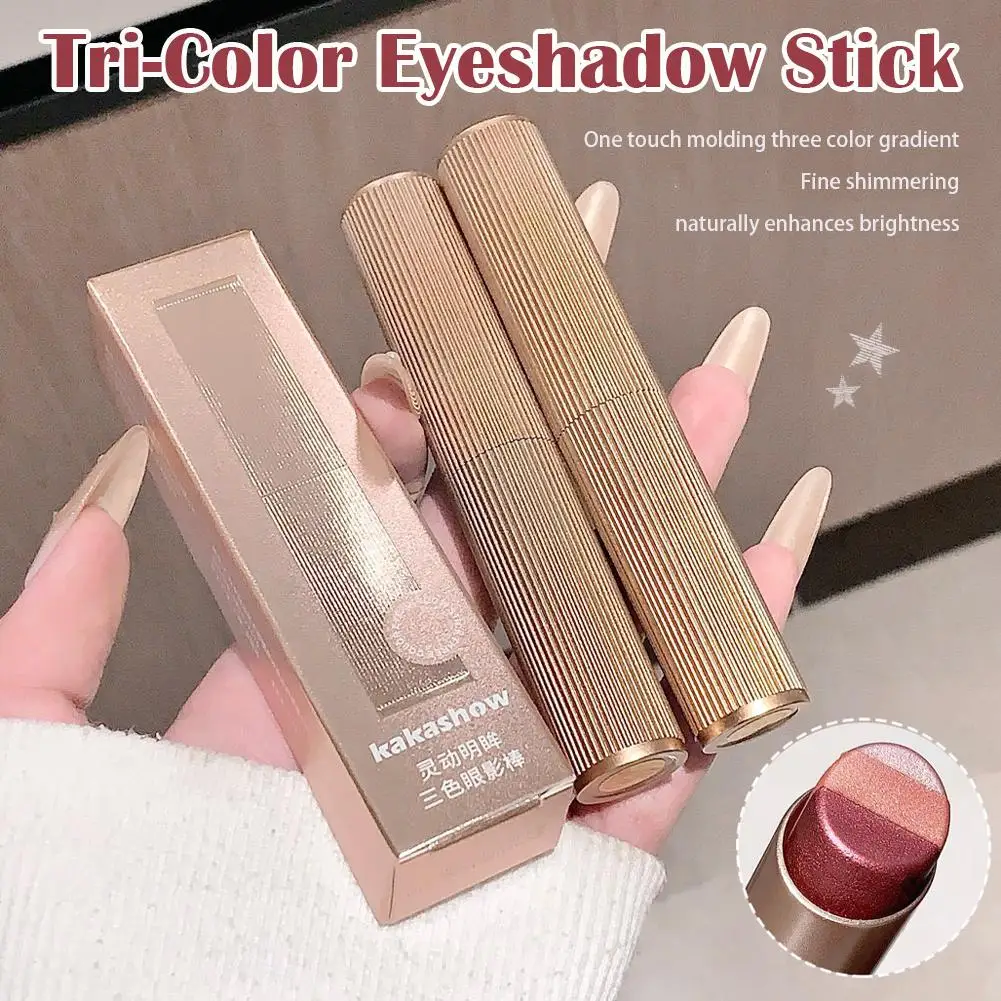 3 IN 1 Shimmer Eyeshadow Stick, Portable Three Tone Glitter Gradient Eyeshadow Stick Waterproof Eye shadow Pen for Eye Make Up