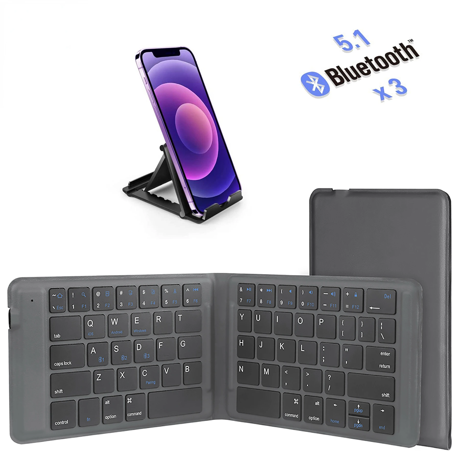 JOMAA Wireless Bluetooth Keyboard Multi-Device Folding Keyboard Portable Rechargeable Keyboard For IOS Android Windows