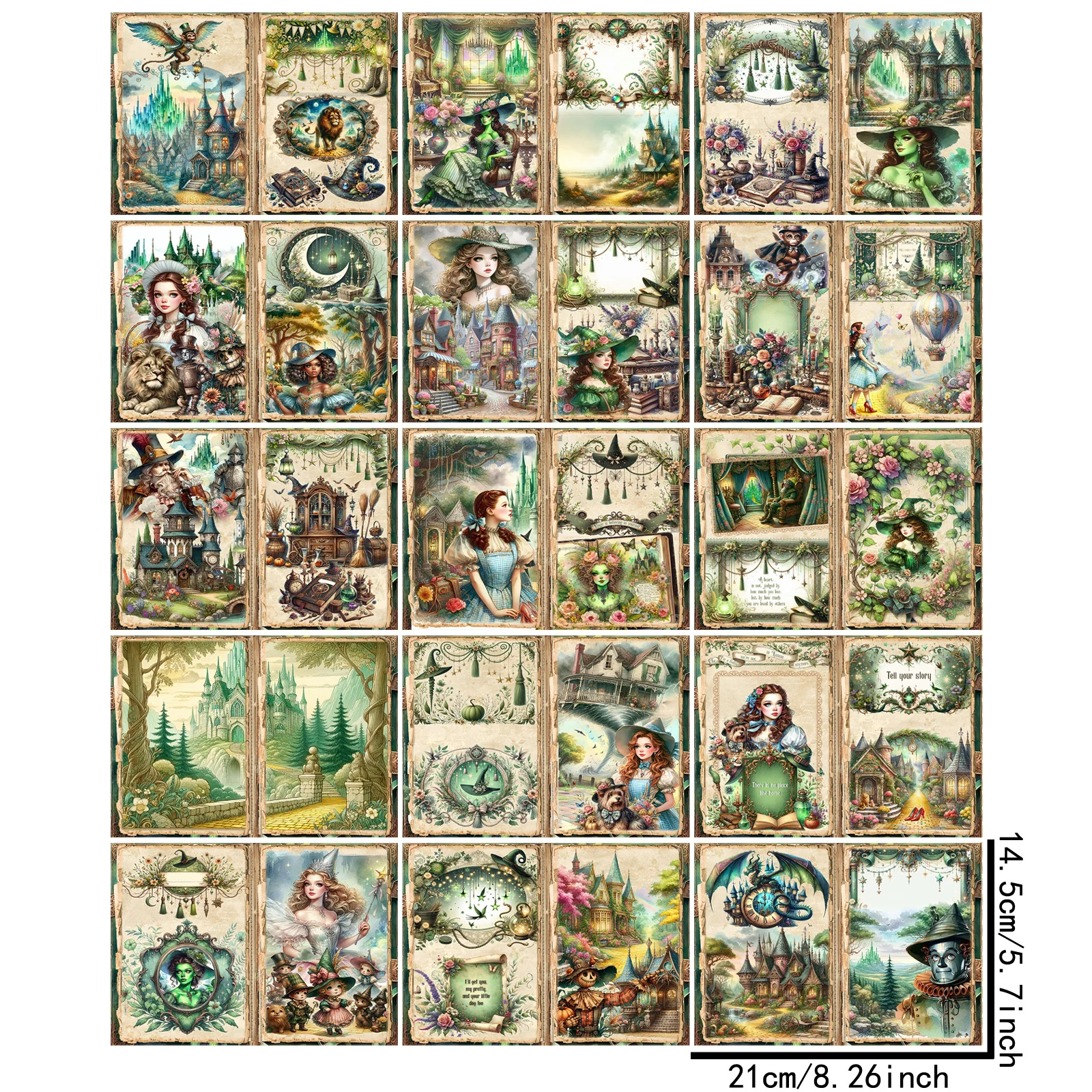 15 Sheets A5 Size Green Forest Adventure Girl Robot Background Vintage Grunge Journal Planning Scrapbooking