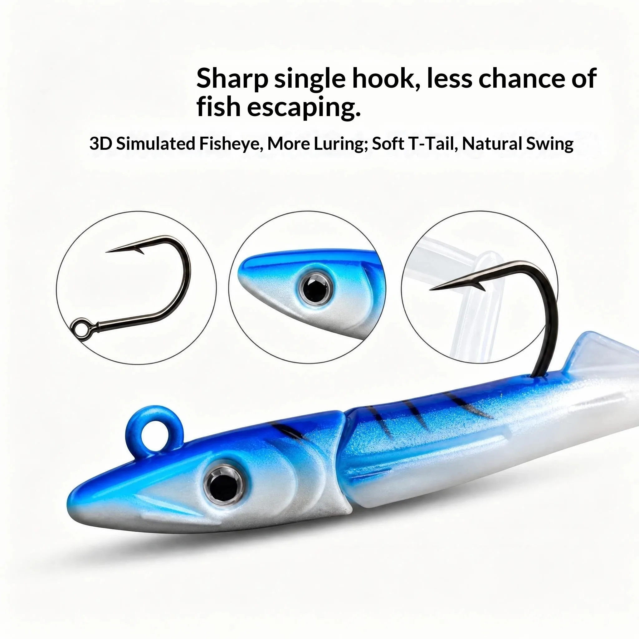 2 Stück 5,8g 10,8g 18g 25g Weichköder mit Bleikopf, PVC-Fischköder, 3D-Auge, T-Schwanz, Silikon-Fischköder – Detail 4