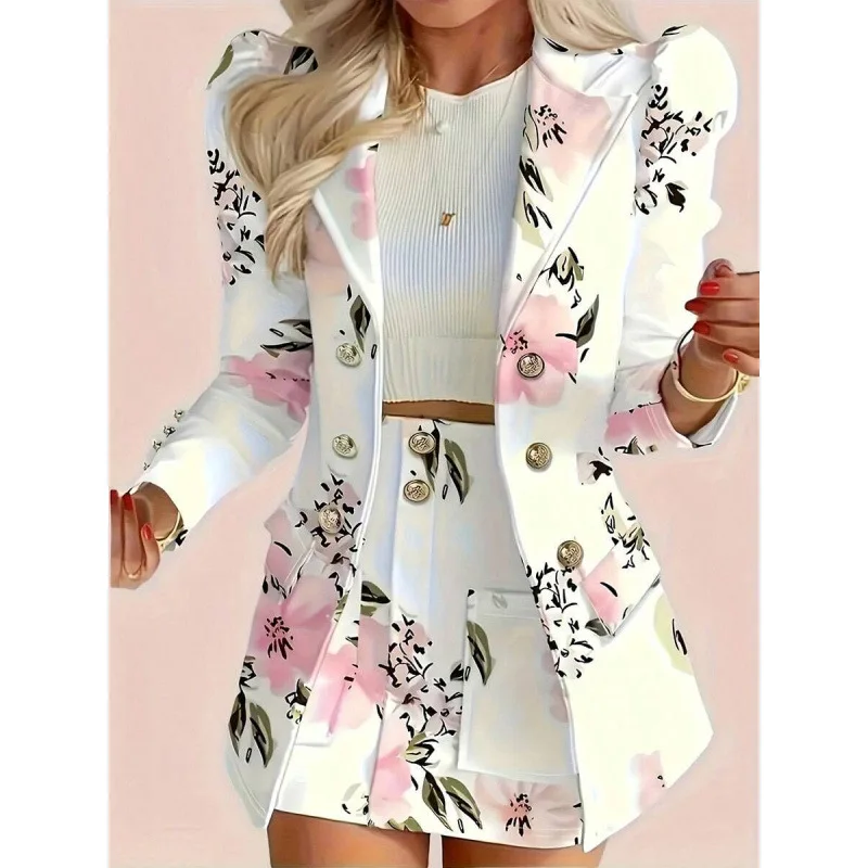 

Floral Plaid Set Women's Fashion Summer Outfit Floral Print Classic Check Design Stylish Workwear Or Casual Wear