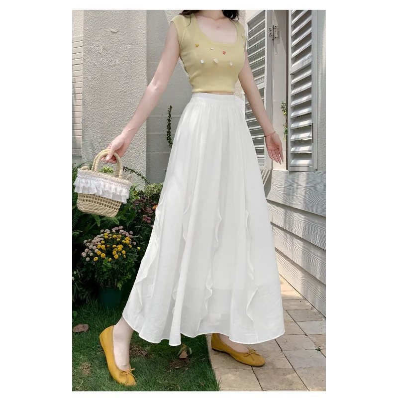 Onregelmatige gegolfde geplooide voor dames 2025, nieuwe Super Fairy paraplu hoge taille A-lijn lange rok