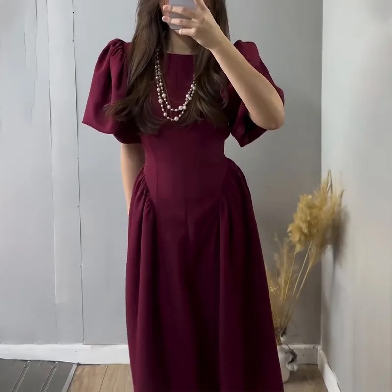 

Women's Clothing 2026 Spring New Style Puff Sleeve Lace-up Fashion Elegant Dress