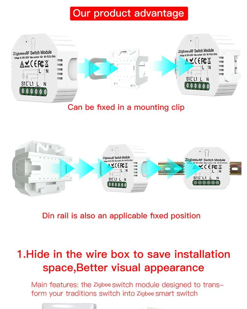 Herepow Zigbee 스마트 제어 스위치, 다중 비간섭 컨트롤러 모드, 단일 회로, 온오프 장치, 지능형 스위치