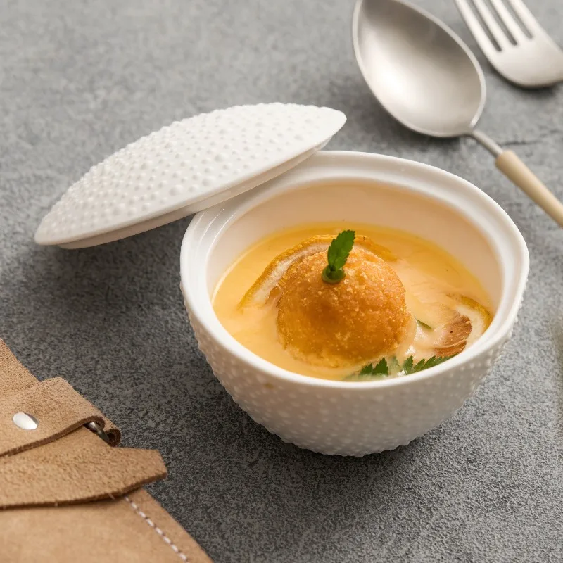 Creative Textured Ceramic Stew Cup with Lid Unique Tableware Perfect for Dessert Soup Enthusiasts Minimalist Solid Color