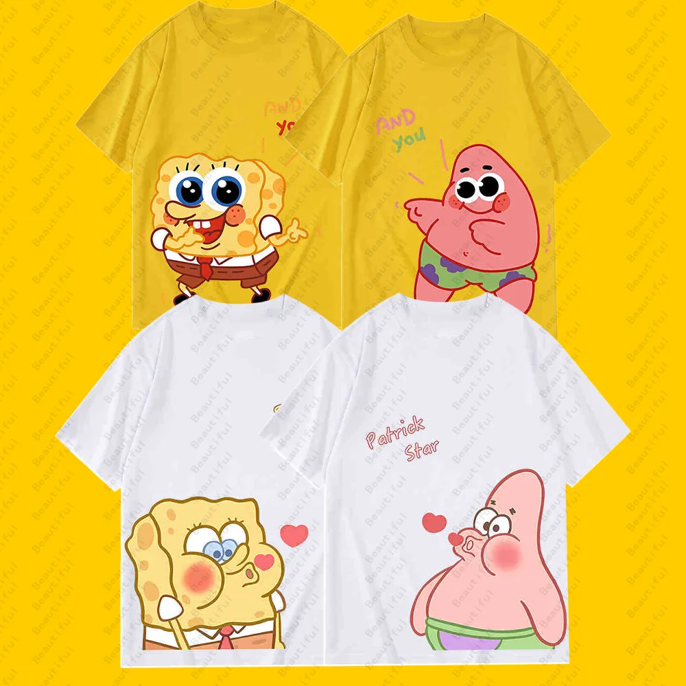 Spongebob Sends Big Star Animation Co-Branded Around Cotton Short Sleeve Men's  Women's Loose Cartoon T-Shirt Couple T-Shirt