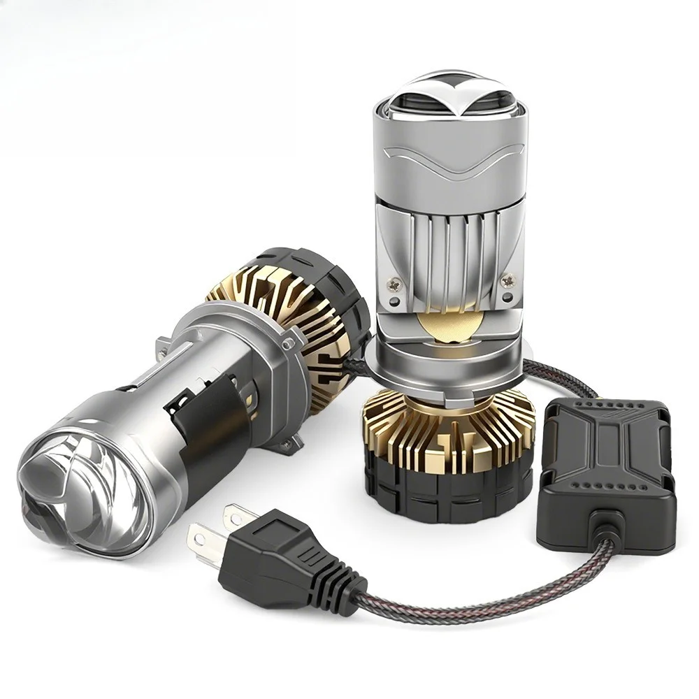 

H4 Halo Bi LED Projector Headlight Bulb Motorized Dual Beam Hi Lo Fish Eye Mini Lens Plug And Play Car LED Headlamp Upgrade Kit
