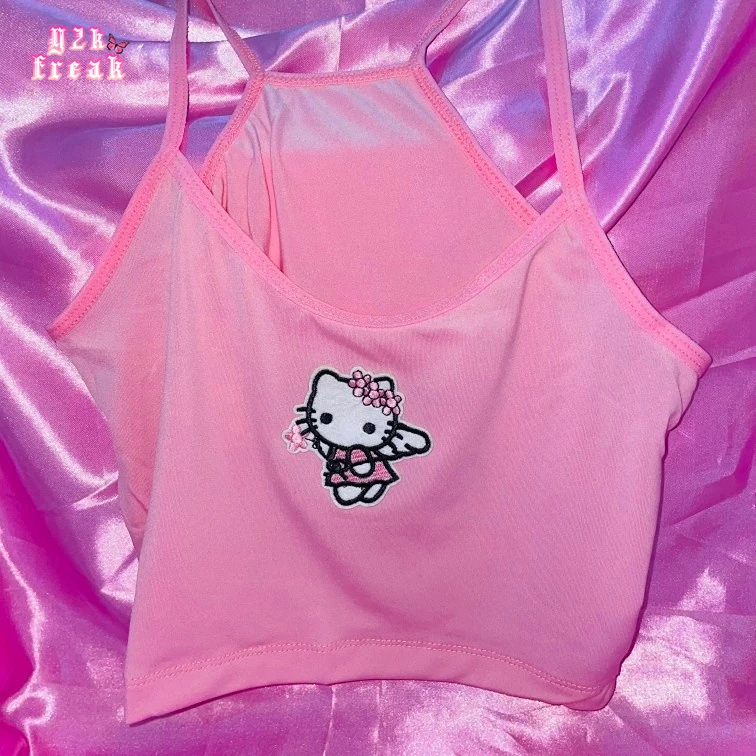 Y2k Tanks Suspender Vest Spice Girl Rabbit Kt Cat Playgirl Embroidered Suspender Vest Handmade Cute Tops Crop Tops