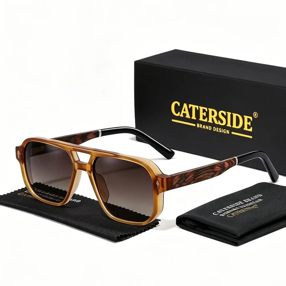 CATERSIDE Retro Herren Polarisierte Sonnenbrille mit Naturholzstangen, Piloten-Sonnenbrille für Damen, Outdoor-Reise-Fahrbrille UV400 – Detail 28