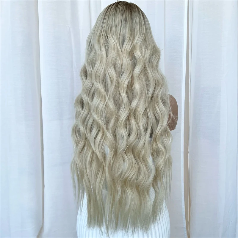 Lose lockige synthetische Lace-Front-Perücken, platinblond, aschblond, Perücke, weiblich, Cosplay, Party, leimlose HD-Spitze-Perücken, tiefe Wellen-Perücke