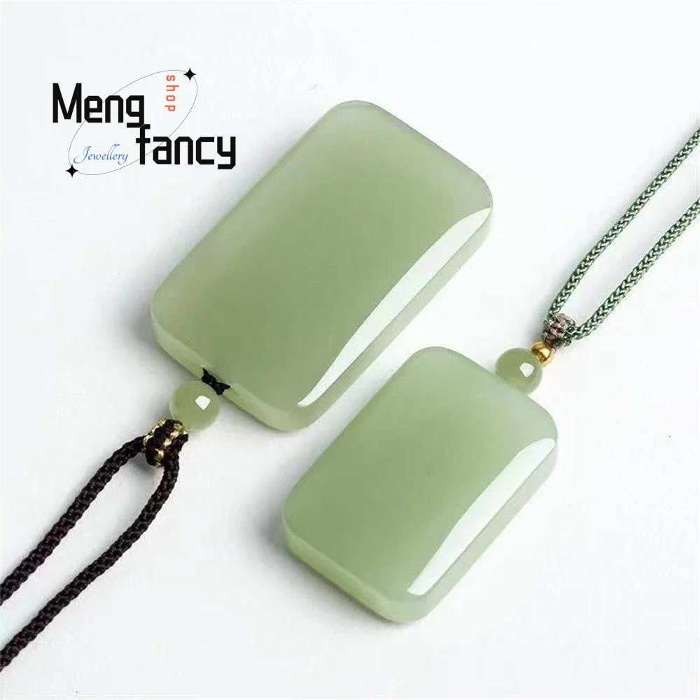 Natural Hetian Green Jade Safe and Sound Plaque Pendant Simple Exquisite Fashion Jewelry Handicraft Couple Luxury Holiday Gifts