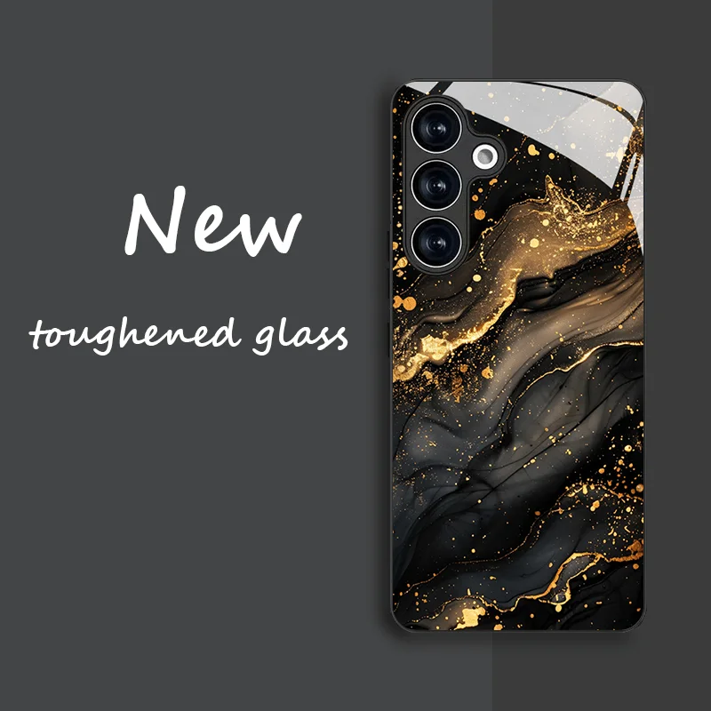 Gold textured glass phone case suitable for Samsung Galaxy S26 S25 S24 S23 S22 S20 FE/Ultra/Plus anti drop back cover