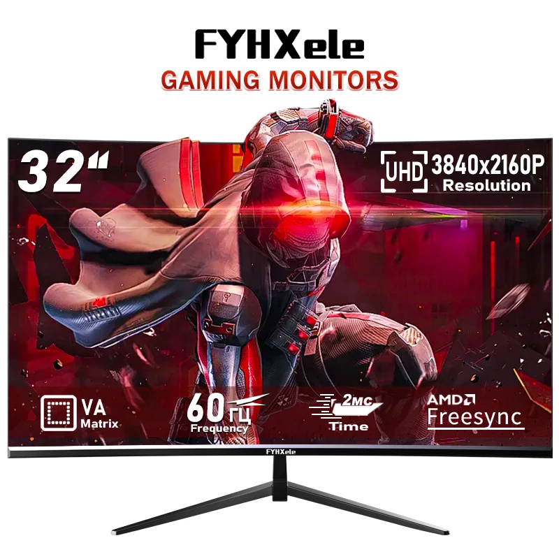 FYHXele 32 Inch 4K Gaming Monitor 3840x2160P UHD Curved Screen VA