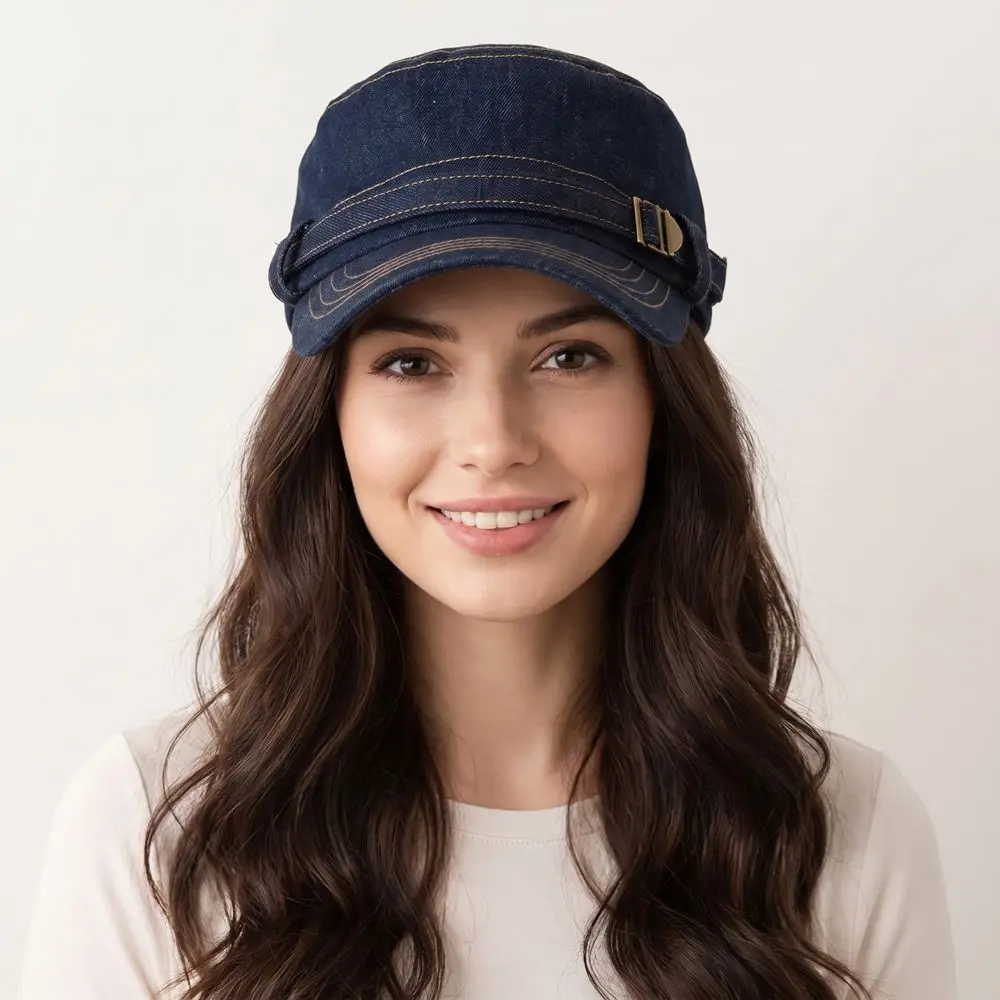 Retro Cotton Denim Flat Top Hat Y2k Korean Style Peaked Cap Fashion Spice Girls Equestrian Hat Ladies