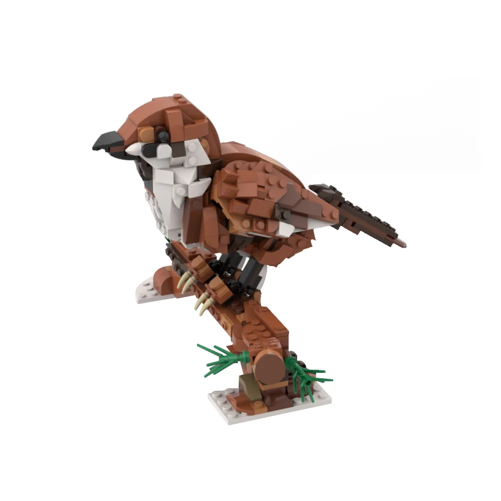 MOC Sparrow Bird Model Building Blocks Tan Tree Sparrow Mini Sparrow Cute Bird Pet with Branches Assembled Bricks Toy Gift