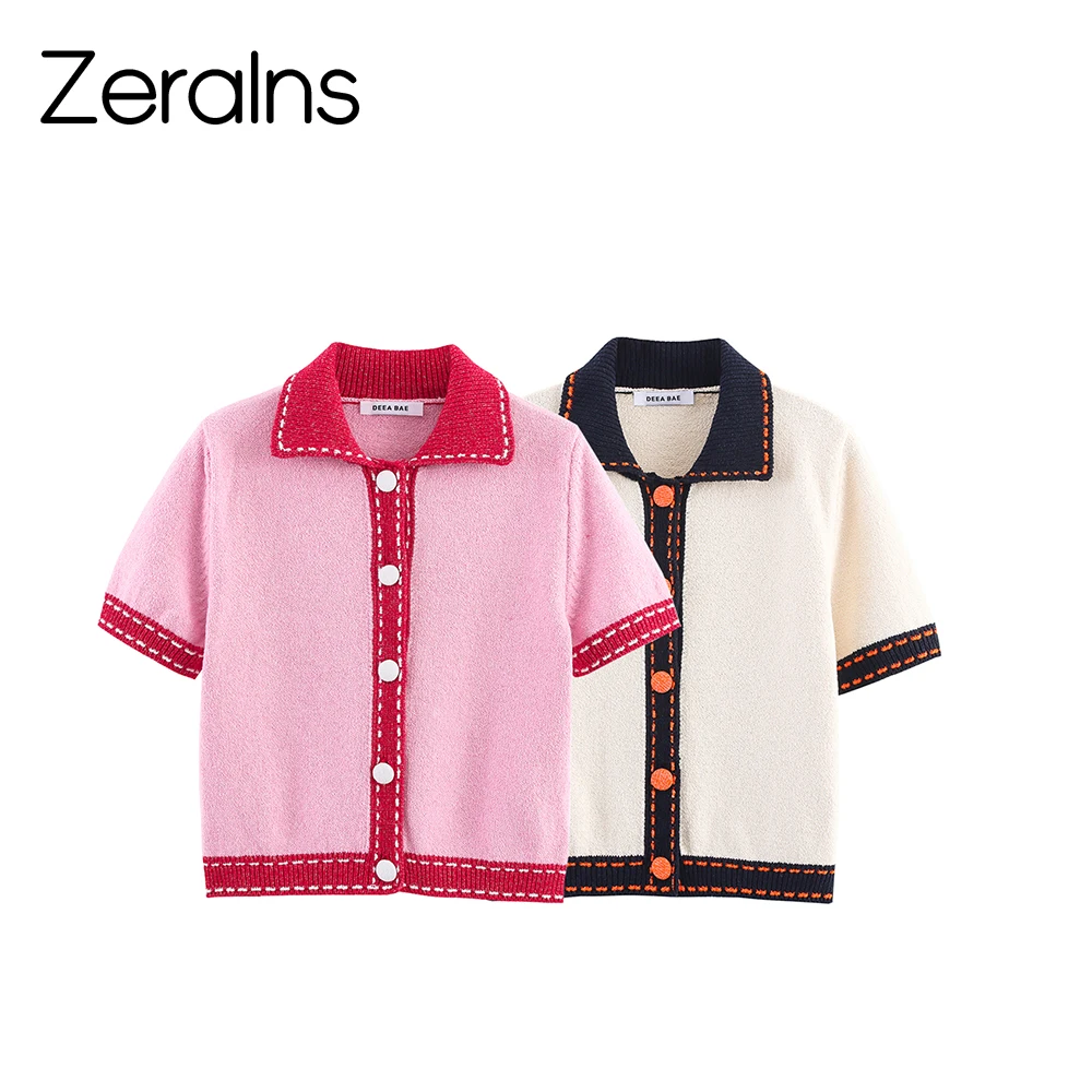 

ZERAINS 2022, осенний новый продукт, женская одежда с украшением в виде нити, откидной воротник, вязаный кардиган с короткими рукавами