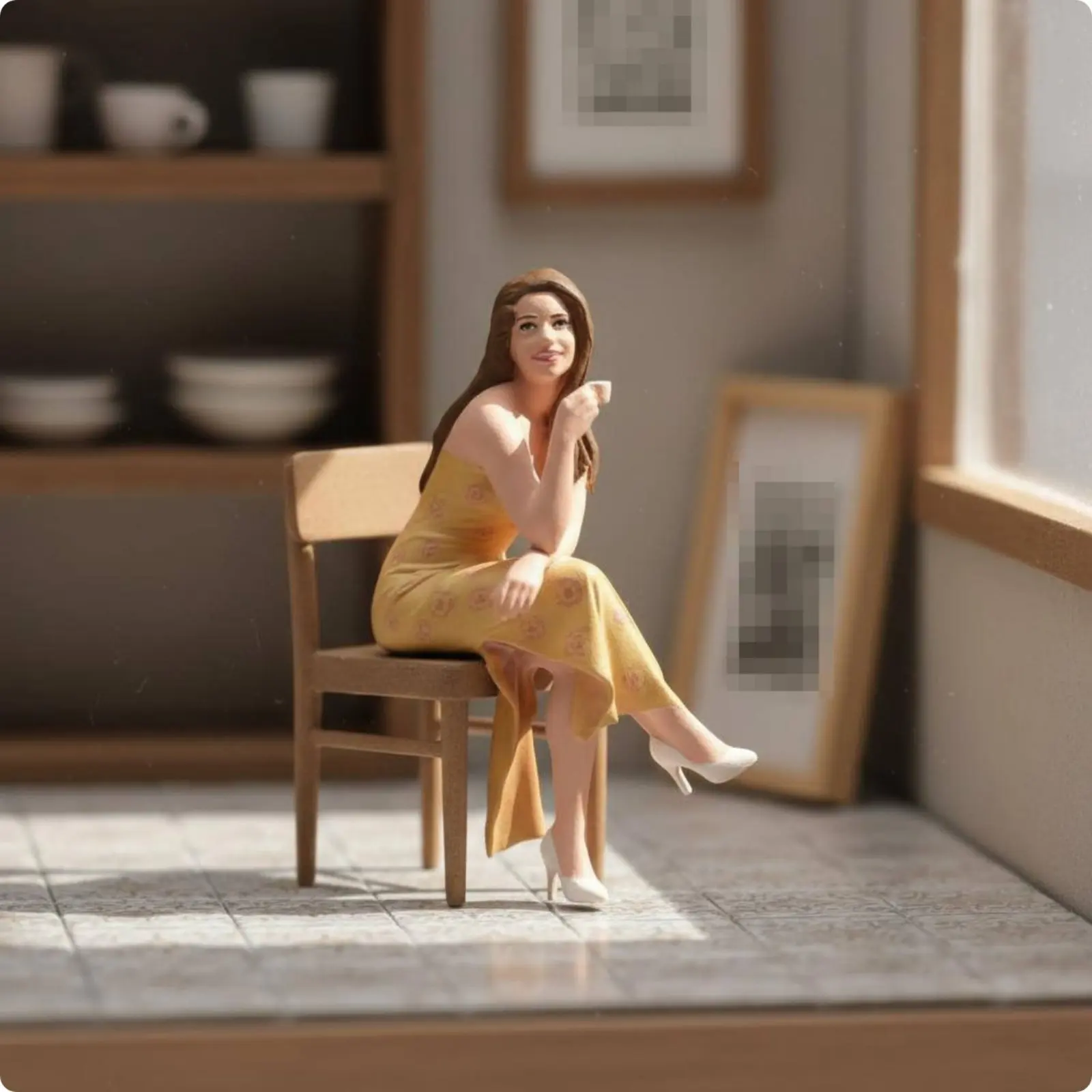 Coffee Girl Figurine Fine Intricacy Seated Woman Figurine Mini Woman Statue Collectible Miniature Scene Figure for Desk Decor