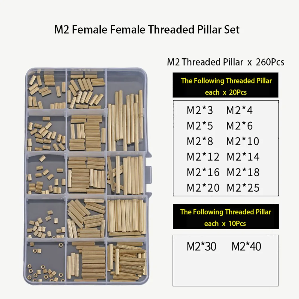 M2 PCB Brass Bolt Screw Set L 3mm-40mm M-F/F-F Copper Solid Round Knurl Male Female Threaded Pillar Standoff Spacer Stud Kit