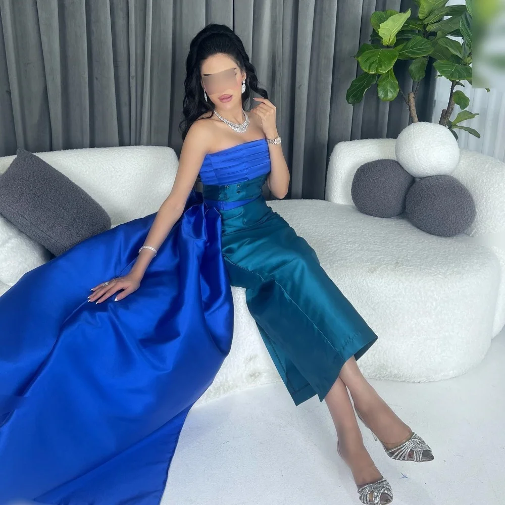 

Jiayigong Evening Satin Beading Draped Pleat Cocktail Party A-line Off-the-shoulder Bespoke Occasion Gown