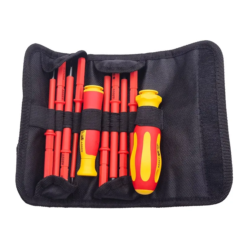

Набор изолированных отверток из 10 предметов для электриков, нескользящий набор электрических инструментов, шлицевые и плоские головки, бытовой инструмент для ремонта