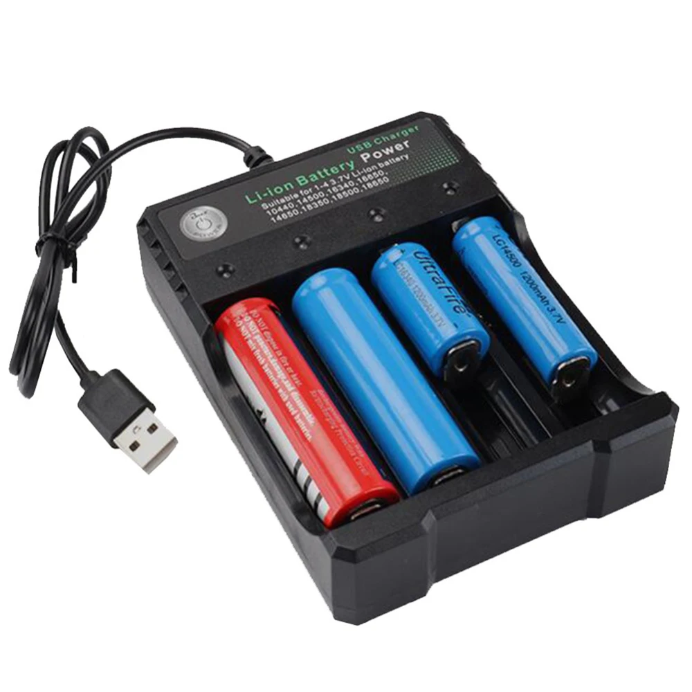 18650 Battery Charger Black 4 Slots AC 110V 220V Dual For 18650 Charging 3.7V Rechargeable Lithium Battery USB Charger 1X 2X 3X