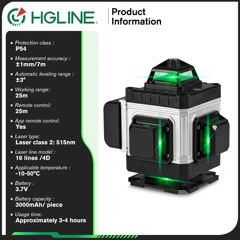 HGLINE Professional 16 خط مستوى الليزر مع APP التحكم عن بعد Selfleveling 360 ° مستوى الليزر الأفقي والرأسي #3