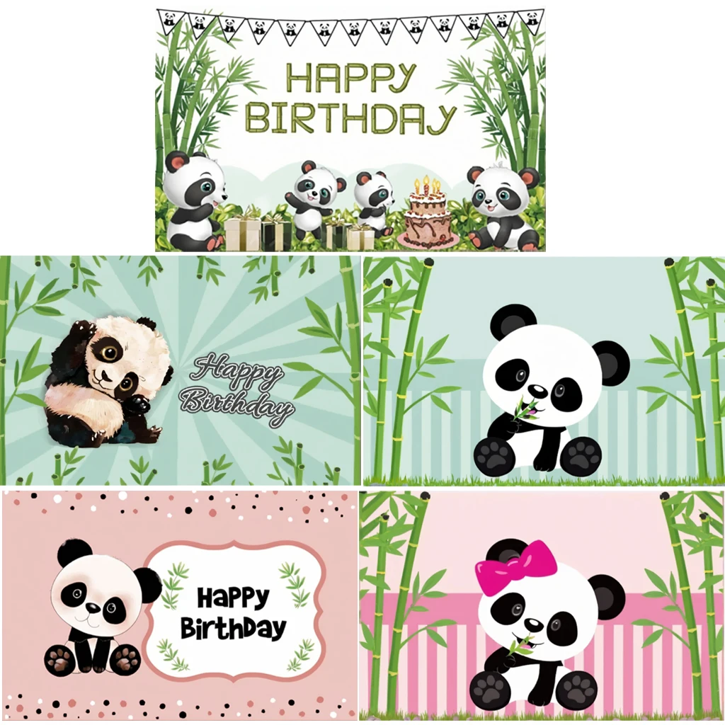 

Cute Cartoon Panda Backdrop Bamboo Flower Panda Theme BirthdayParty Baby Shower Decor Photography Background Banner Photo Custom