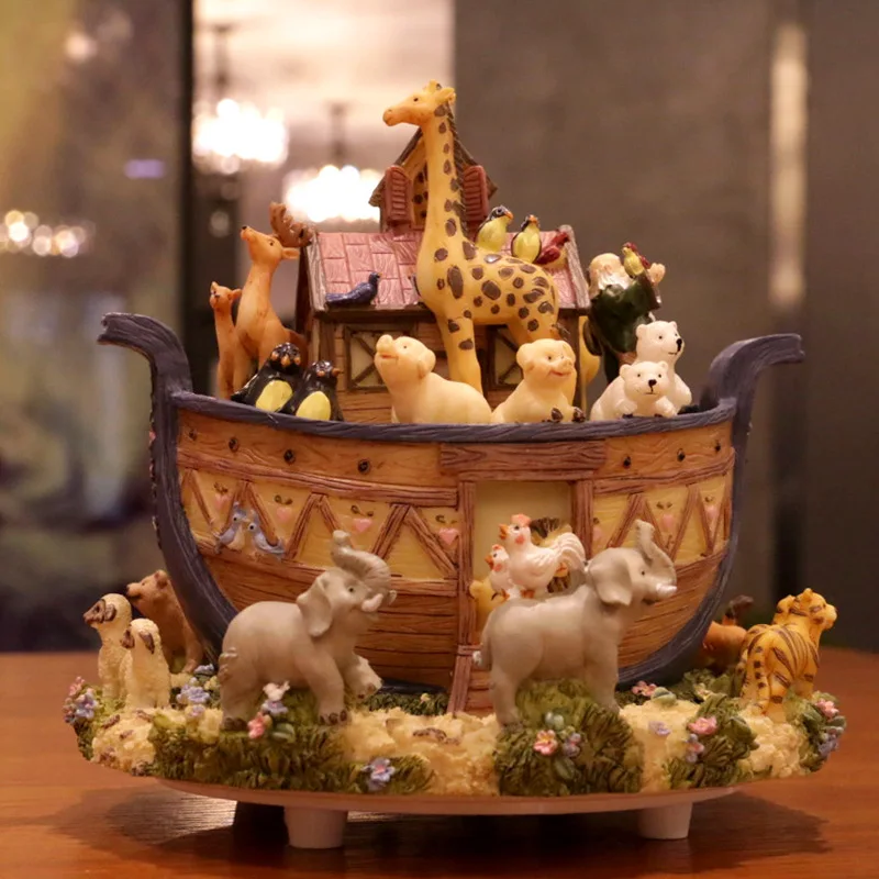 

Noahs Ark Animal World Music Box Rotating Key 8-Note Gift for Kids Girls Desk Decor Dropshipping