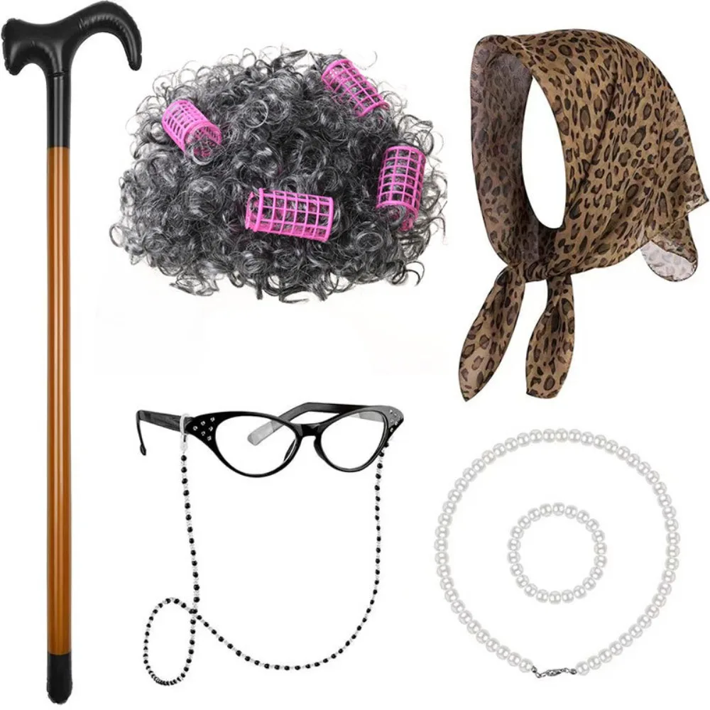 

Костюм для 100-дневного школьного праздника: костюм бабушки, парик старушки, очки, аксессуары, комплект для девочек, наряд для Хэллоуина и сценических выступлений