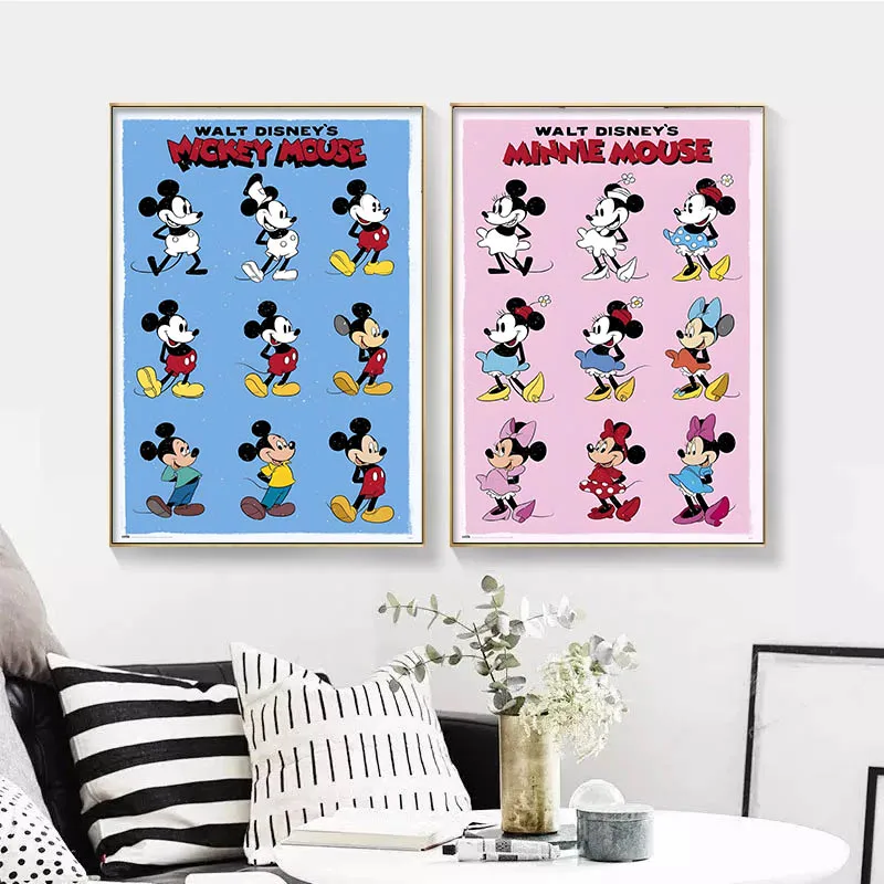 Disney Mickey Mouse Canvas Painting Vintage Comic Figure Evolution Poster Wall Art Prints Mural Kids Room Decor Gifts Cuadros