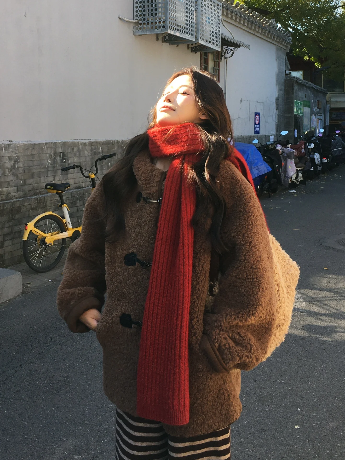 

Brown Lamb Fur Coat Women's Winter Thiened Hooded Jaet Commute Sle Loose Fit Long Sve Mid-Length Polyester Fiber