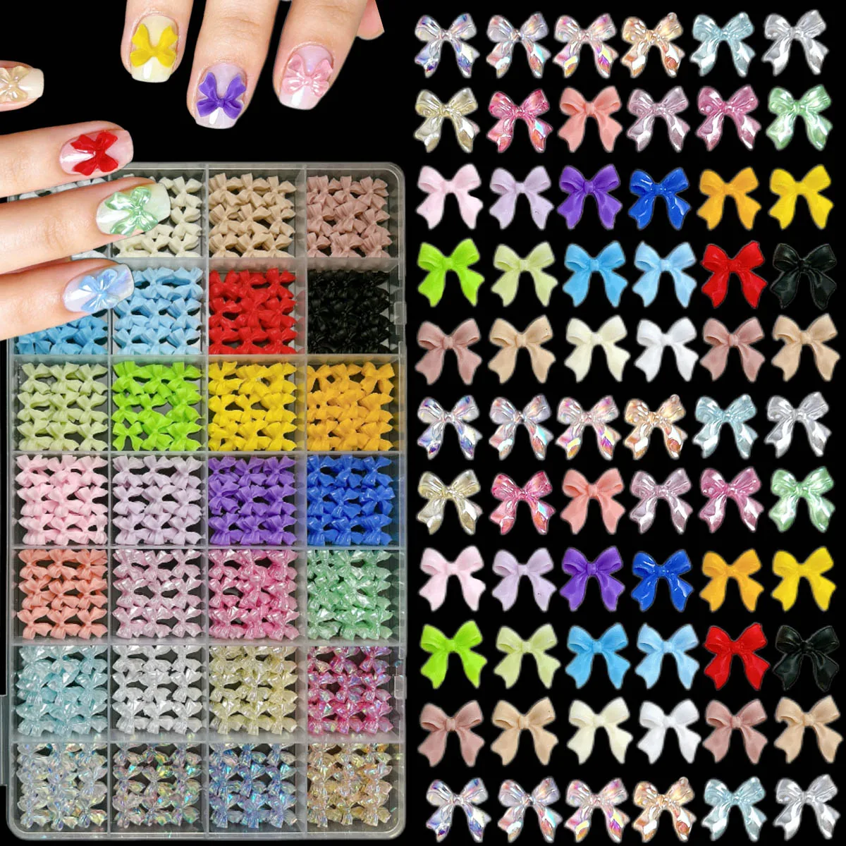1Box 3D 28 Colors Ribbon Bowknots Resin Nail Art Charms Creative Sweet Bow Nail Decorations for DIY Hairpin Nails Accessories